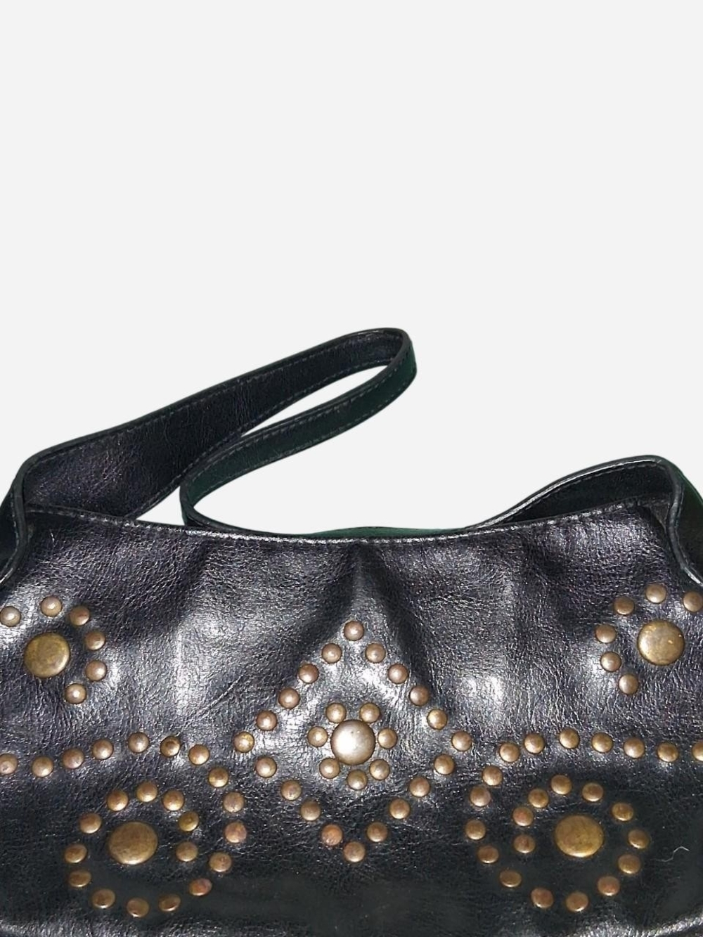 Steve Madden Black Leather Shoulder Bag with Brass Stud Accents